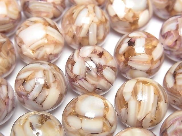 Mosaic Shell Round 14mm Red Half or 1strand beads (approx. 15 inches/36 cm)