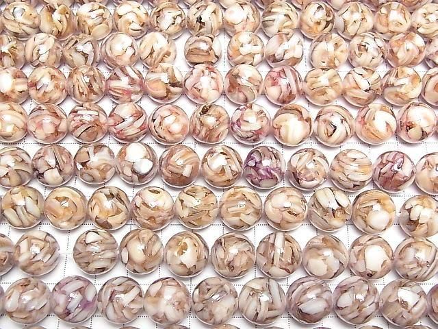 Mosaic Shell Round 14mm Red Half or 1strand beads (approx. 15 inches/36 cm)
