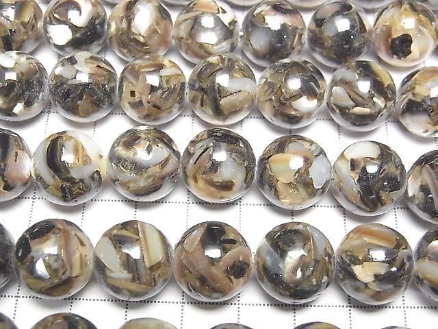 Mosaic Shell Round 14mm Black Half or 1strand beads (approx. 15 inch/36 cm)