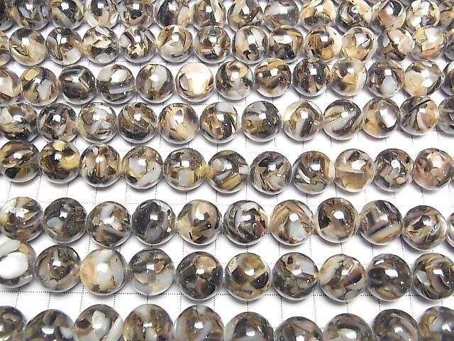 Mosaic Shell Round 14mm Black Half or 1strand beads (approx. 15 inch/36 cm)