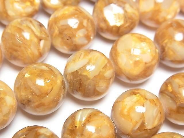 Mosaic Shell Round 14mm Yellow Half or 1strand beads (approx. 15 inches/36 cm)