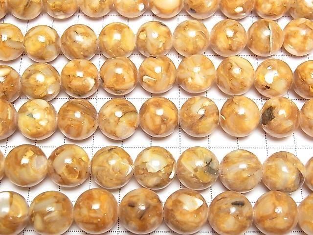 Mosaic Shell Round 14mm Yellow Half or 1strand beads (approx. 15 inches/36 cm)