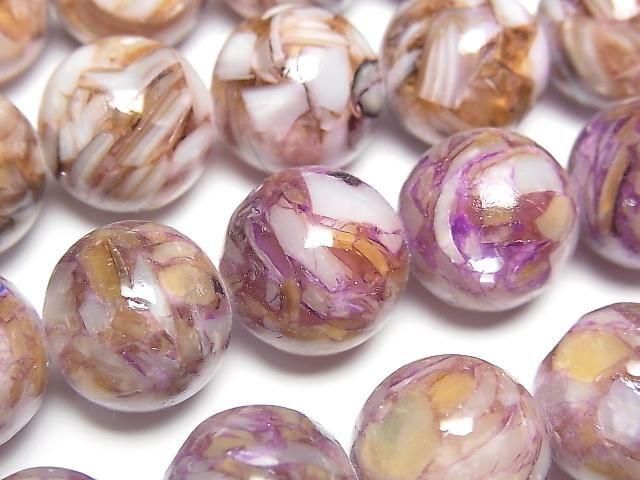 Mosaic Shell Round 14mm Purple Half or 1strand beads (approx. 15 inches/36 cm)