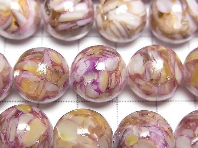 Mosaic Shell Round 14mm Purple Half or 1strand beads (approx. 15 inches/36 cm)