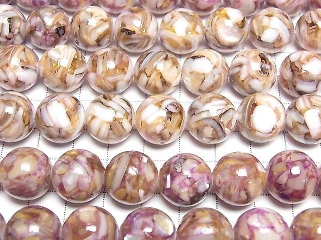 Mosaic Shell Round 14mm Purple Half or 1strand beads (approx. 15 inches/36 cm)