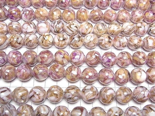 Mosaic Shell Round 14mm Purple Half or 1strand beads (approx. 15 inches/36 cm)