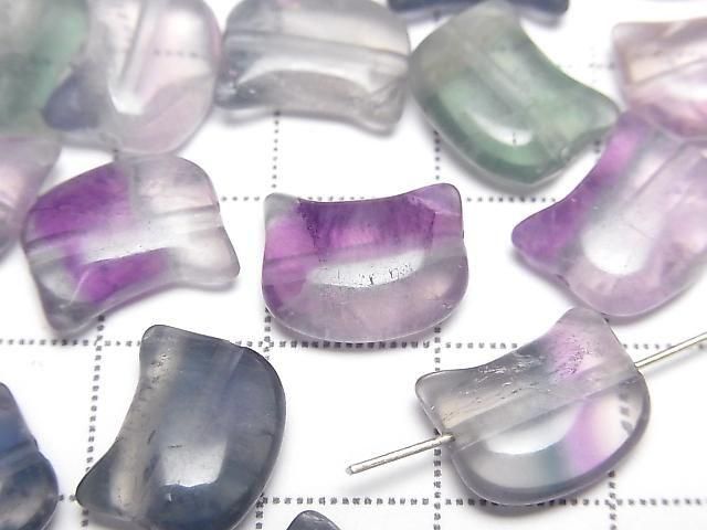 [Video] Multicolor Fluorite Cat Motif 10x12mm [Horizontal Hole] 3pcs