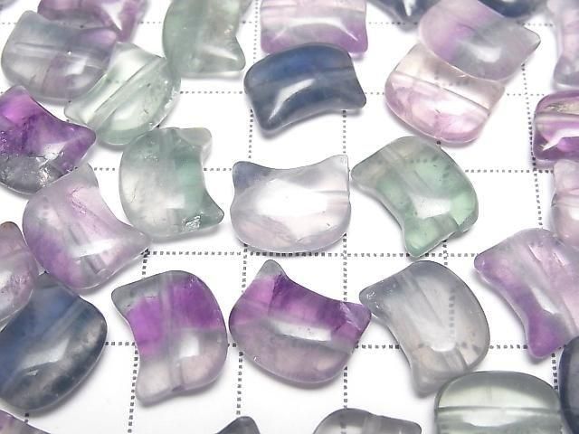 [Video] Multicolor Fluorite Cat Motif 10x12mm [Horizontal Hole] 3pcs