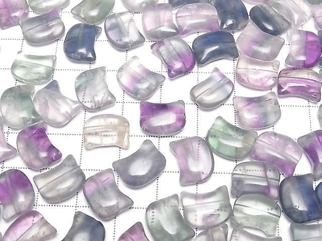 [Video] Multicolor Fluorite Cat Motif 10x12mm [Horizontal Hole] 3pcs