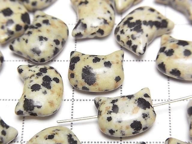 [Video] Dalmatian Jasper Cat Motif 10x12mm [Horizontal hole] 3pcs