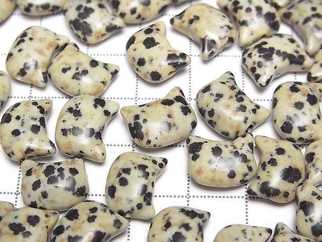 [Video] Dalmatian Jasper Cat Motif 10x12mm [Horizontal hole] 3pcs