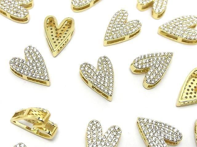 Metal Parts 15x10.5mm Heart Shape Gold color (with cubic zirconia) 2 pcs