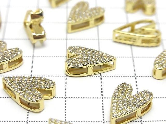 Metal Parts 15x10.5mm Heart Shape Gold color (with cubic zirconia) 2 pcs