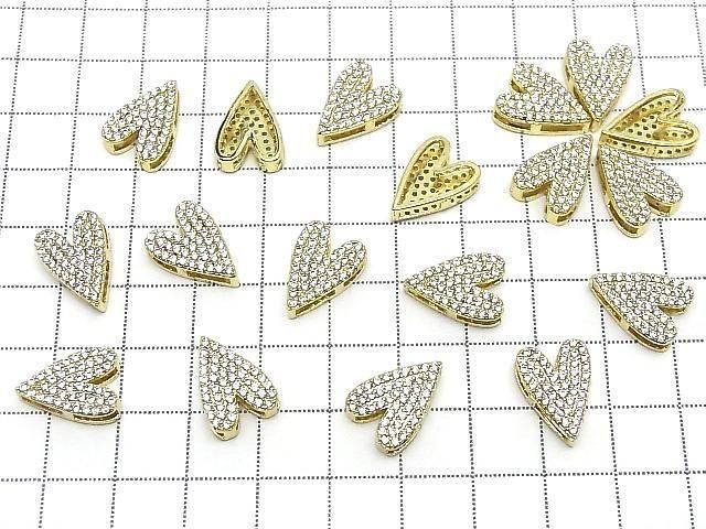Metal Parts 15x10.5mm Heart Shape Gold color (with cubic zirconia) 2 pcs