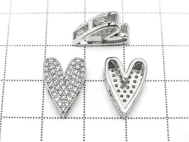 Metal Parts 15x10.5mm Heart Shape Silver color (with CZ) 2 pcs