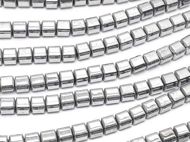 [Video] Hematite Cube 3x3x3mm Silver Coated 1strand beads (approx. 15inch/37cm)