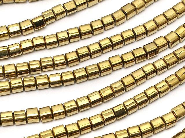 [Video] Hematite Cube 2x2x2mm Gold Plated 1strand beads (approx. 15inch/37cm)