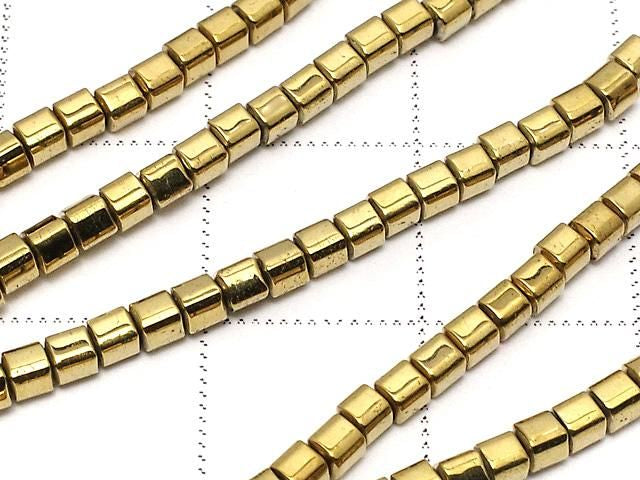 [Video] Hematite Cube 2x2x2mm Gold Plated 1strand beads (approx. 15inch/37cm)