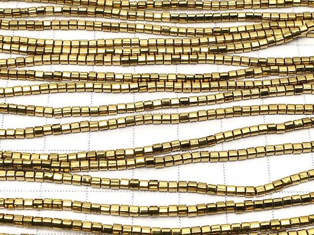 [Video] Hematite Cube 2x2x2mm Gold Plated 1strand beads (approx. 15inch/37cm)