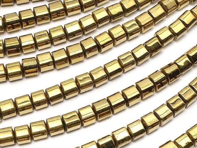 [Video] Hematite Cube 3x3x3mm Gold Plated 1strand beads (approx. 15inch/37cm)