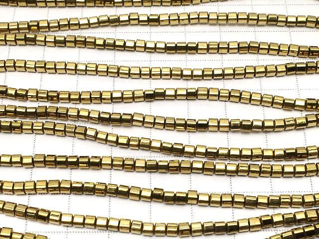 [Video] Hematite Cube 3x3x3mm Gold Plated 1strand beads (approx. 15inch/37cm)