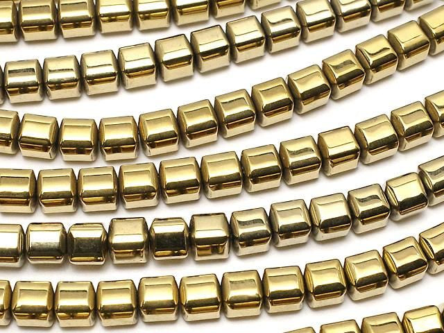 [Video] Hematite Cube 4x4x4mm Gold Plated 1strand beads (approx. 15inch/37cm)