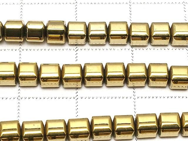 [Video] Hematite Cube 4x4x4mm Gold Plated 1strand beads (approx. 15inch/37cm)