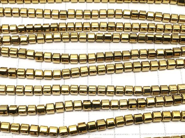 [Video] Hematite Cube 4x4x4mm Gold Plated 1strand beads (approx. 15inch/37cm)