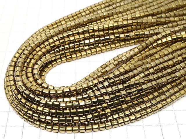 [Video] Hematite Cube 4x4x4mm Gold Plated 1strand beads (approx. 15inch/37cm)