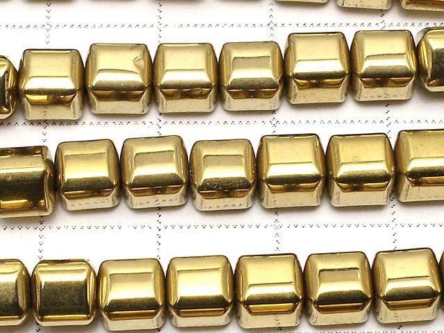 [Video] Hematite Cube 6x6x6mm Gold Plated 1strand beads (approx. 15inch/37cm)