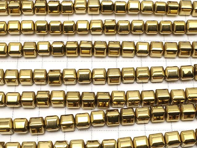 [Video] Hematite Cube 6x6x6mm Gold Plated 1strand beads (approx. 15inch/37cm)