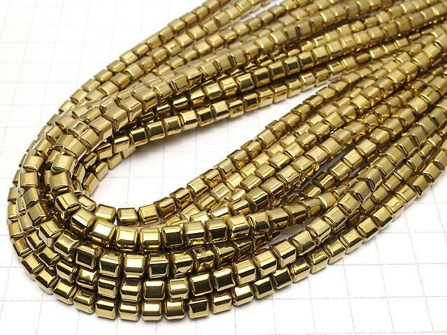 [Video] Hematite Cube 6x6x6mm Gold Plated 1strand beads (approx. 15inch/37cm)