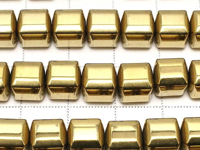 [Video] Hematite Cube 8x8x8mm Gold Plated 1strand beads (approx. 15inch/37cm)