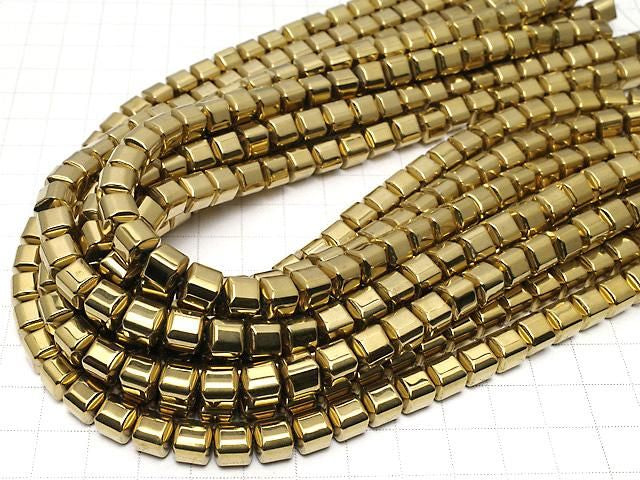 [Video] Hematite Cube 8x8x8mm Gold Plated 1strand beads (approx. 15inch/37cm)