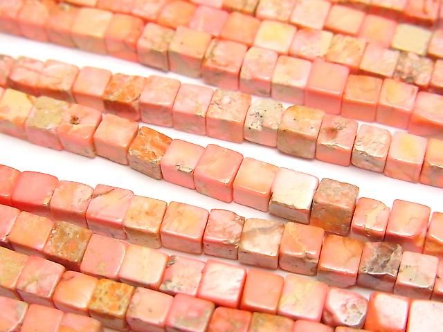 [Video] Orange color Kaolinite Cube 3x3x3mm 1strand beads (approx. 15inch/38cm)