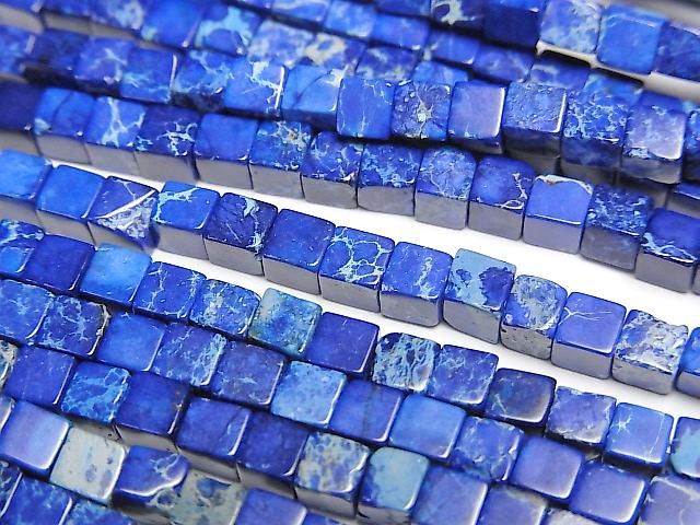 [Video] Blue Kaolinite Cube 3x3x3mm 1strand beads (approx. 15inch/38cm)