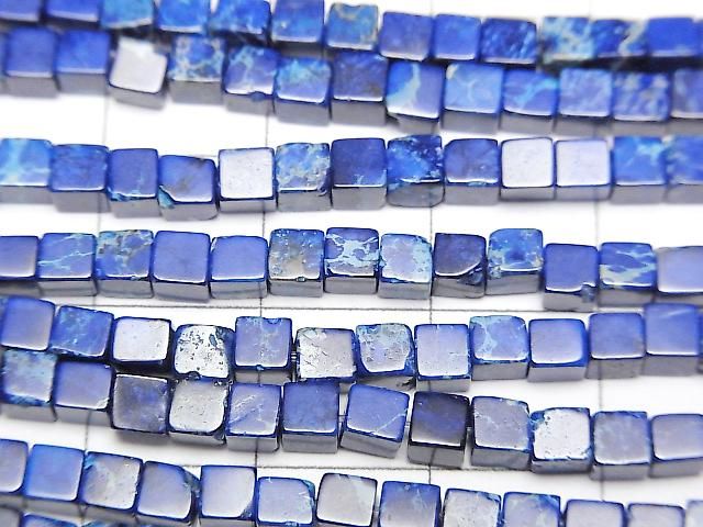 [Video] Blue Kaolinite Cube 3x3x3mm 1strand beads (approx. 15inch/38cm)