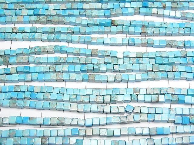 [Video] Light blue Kaolinite Cube 3x3x3mm 1strand beads (approx. 15inch/38cm)