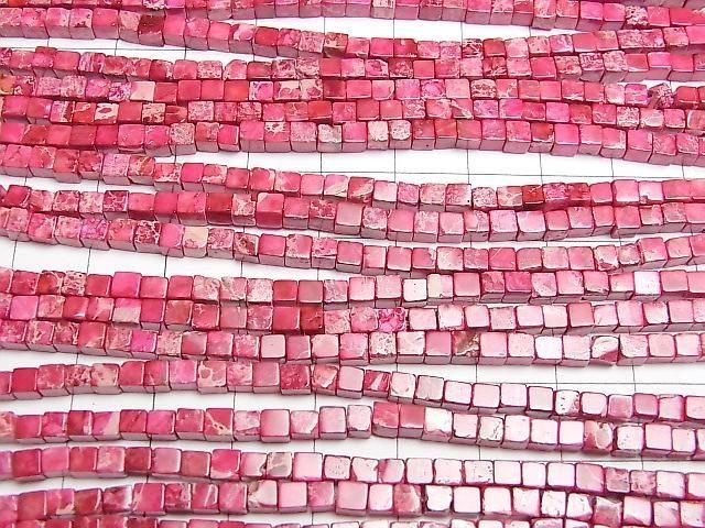 [Video] Red color Kaolinite Cube 3x3x3mm 1strand beads (approx. 15inch/38cm)