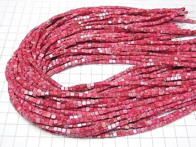 [Video] Red color Kaolinite Cube 3x3x3mm 1strand beads (approx. 15inch/38cm)