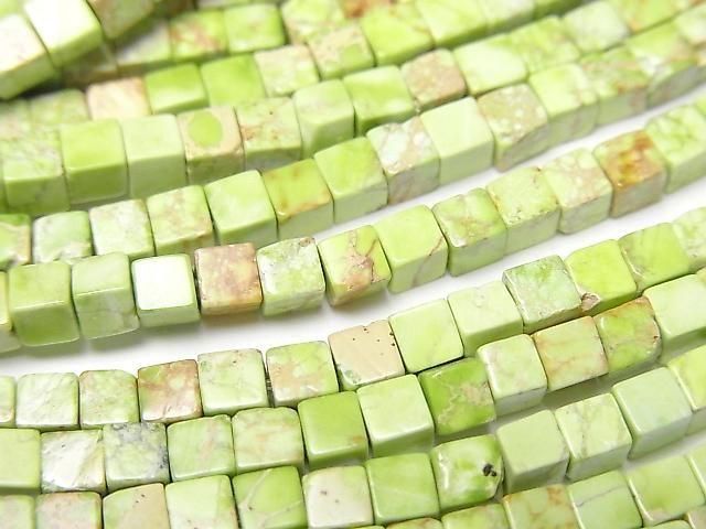 [Video] Light Green Kaolinite Cube 3x3x3mm 1strand beads (approx. 15inch/38cm)