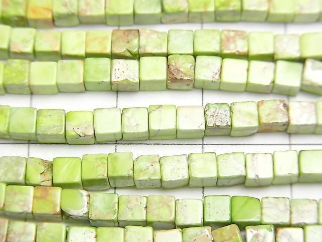 [Video] Light Green Kaolinite Cube 3x3x3mm 1strand beads (approx. 15inch/38cm)