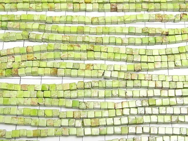 [Video] Light Green Kaolinite Cube 3x3x3mm 1strand beads (approx. 15inch/38cm)