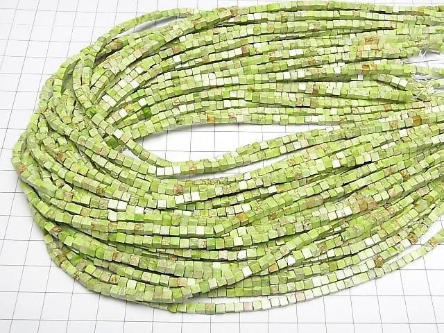 [Video] Light Green Kaolinite Cube 3x3x3mm 1strand beads (approx. 15inch/38cm)