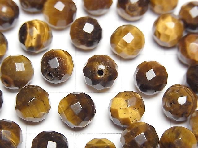 [Video] Yellow Tiger's Eye AA++ Half Drilled Hole Faceted Round 8mm 10pcs