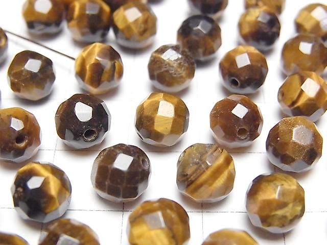 [Video] Yellow Tiger's Eye AA++ Half Drilled Hole Faceted Round 8mm 10pcs
