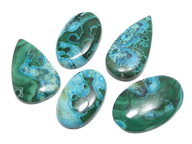 [Video][One of a kind] Chrysocolla Malachite Cabochon 5pcs Set NO.13