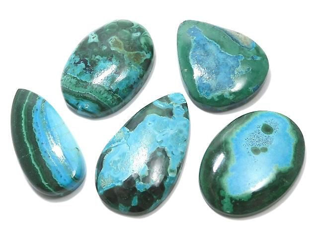 [Video][One of a kind] Chrysocolla Malachite Cabochon 5pcs Set NO.14