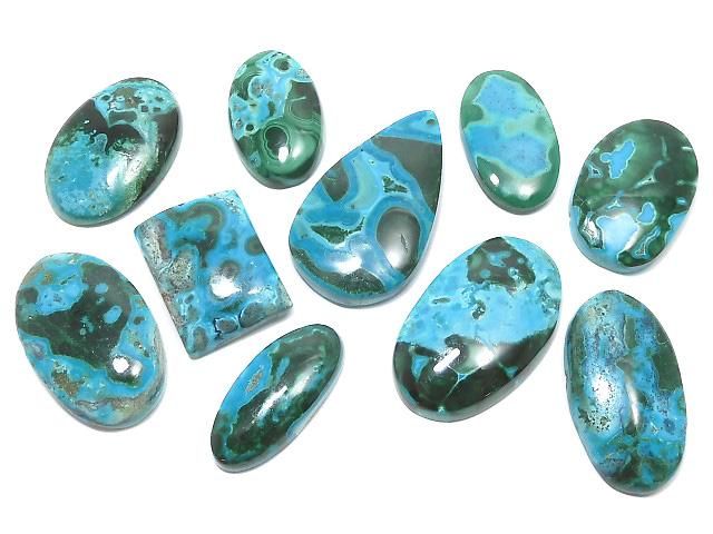 [Video][One of a kind] Chrysocolla Malachite Cabochon 10pcs Set NO.15