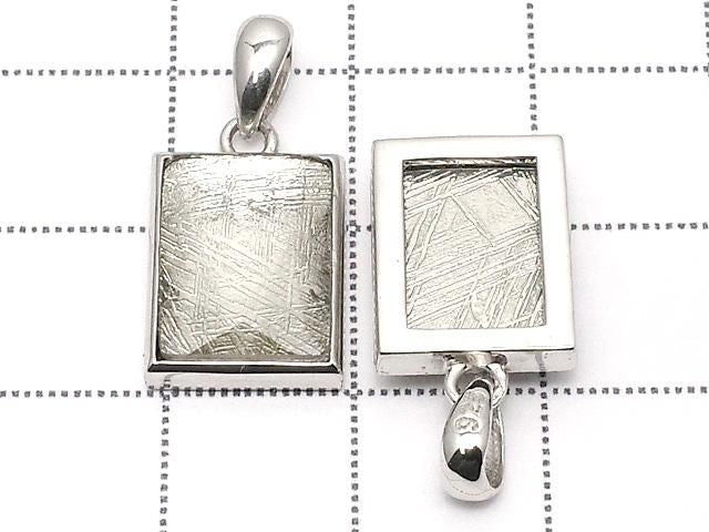 [Video] Meteorite (Muonionalusta) Faceted Rectangle Pendant 13x10mm Silver925